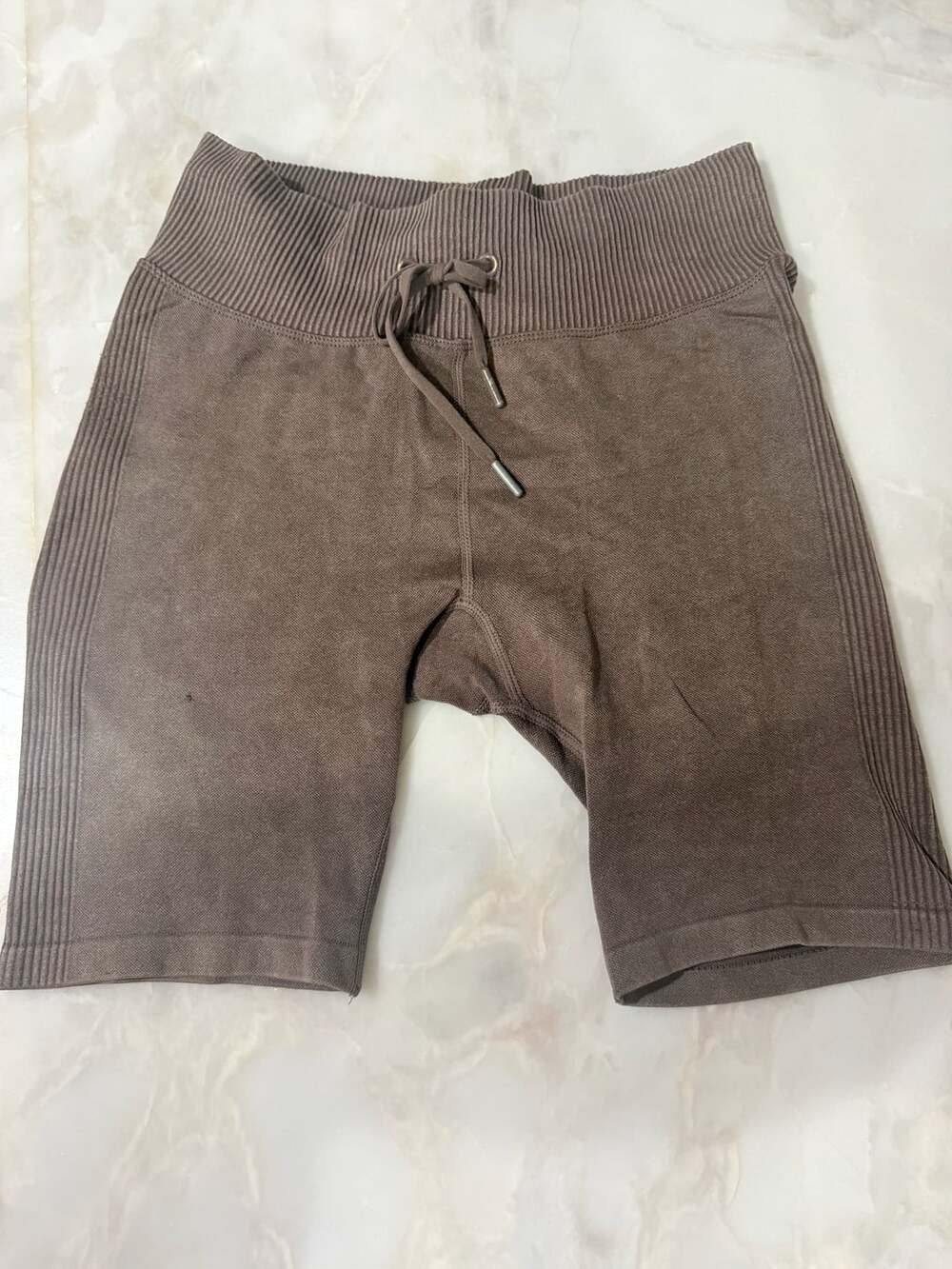 Harmony & Balance Ribbed Yoga Shorts Size S Brown Drawstring